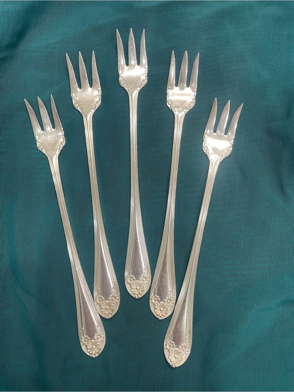 New Daisy Anya Rose William Roger’s & Sons  Silver Appetizer Forks - Set of 5